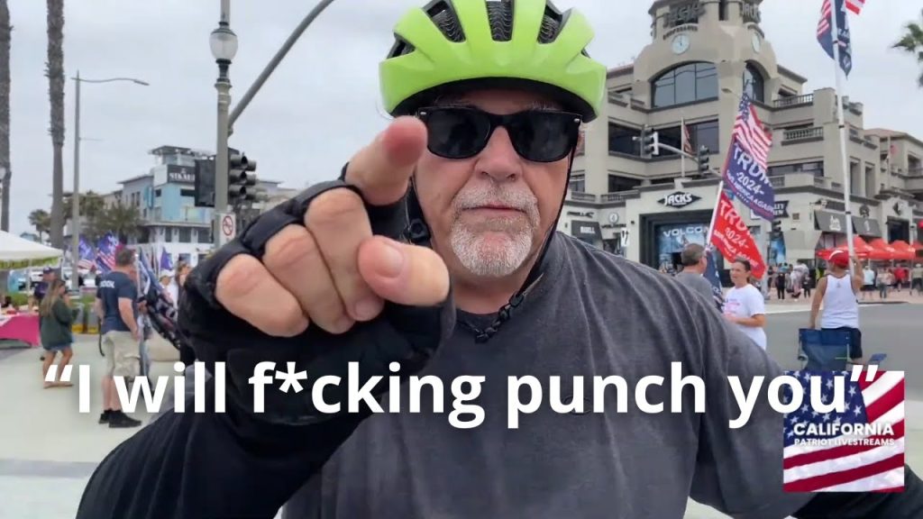 Liberal Threatens to Punch a Kid – Huntington Beach Trump Train Rally